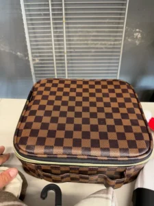 AOKUR brown checkered travel cosmetic bag